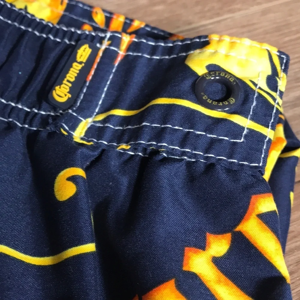 Corona Extra Mens Hawaiian Swim Board Shorts Unlined Size Medium Blue Yellow‎